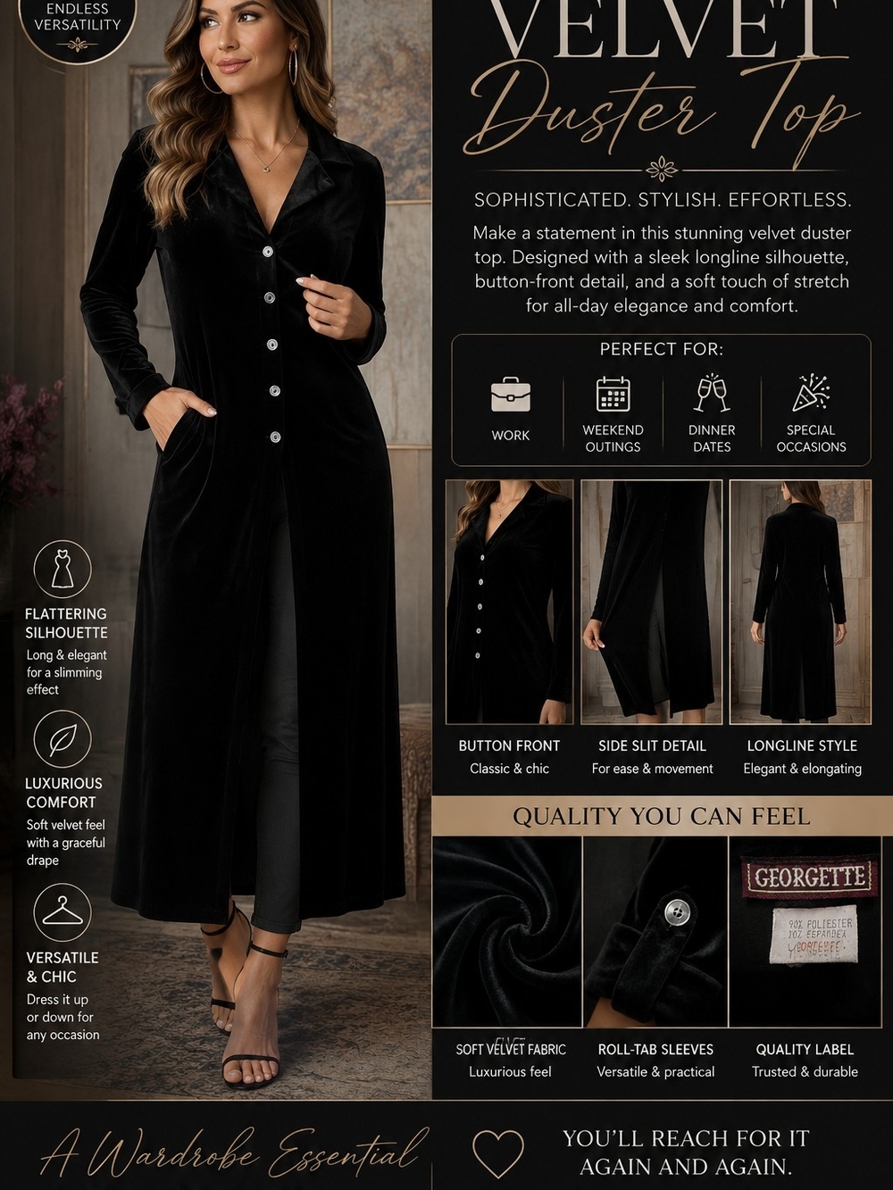 George Georgette Black Blazer with Red Label